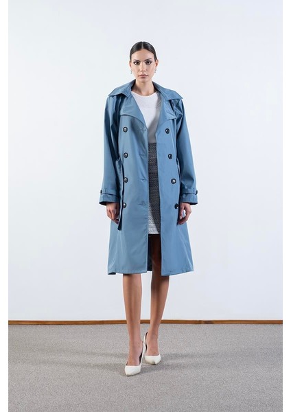 Imperatrice Kruvaze Yaka Kuşaklı Trençkot Indigo fırsatları