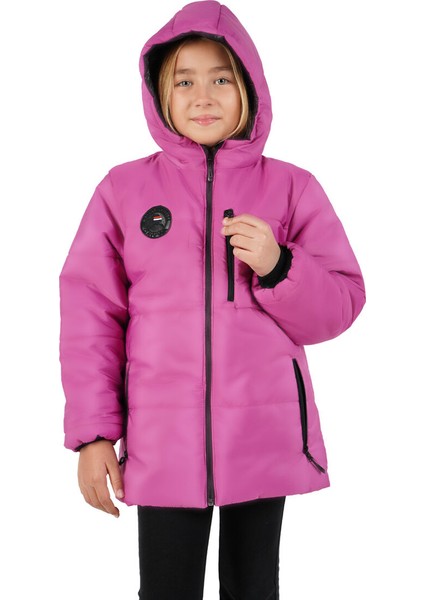 İçi Kürklü Su ve Rüzgar Geçirmez Kapüşonlu Kız Çocuk Mont