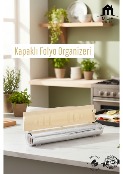 Folyo Kesici Folyo Organizeri Streç Film ve Folyo Kesici Kapaklı Rulo Folyo Organizeri -Bpa Free