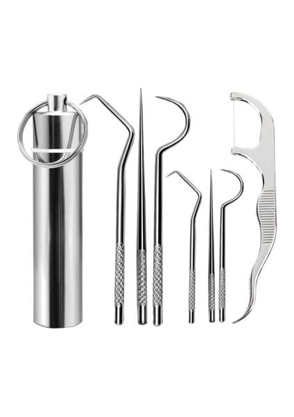 Canelf 7 Parça Diş Tartar Sökücü Seti, Paslanmaz Çelik Diş Temizleme Aletleri, Diş Taşı Kazıyıcı, Cımbız, Küret Seti, Evde Ağız ve Diş Bakımı Için