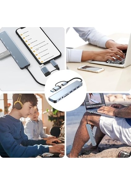 USB C Hub, 8&apos;i 2 Arada USB Hub 3.0 Çoklu Bağlantı Noktalı, USB 3.0 Bağlantı Noktası, Sd/tf Kart Okuyucu, Usb-C ve 3 x USB 2.0 Veri Bağlantısı, 3,5 mm Kulaklık Bağlantısı, modelleri