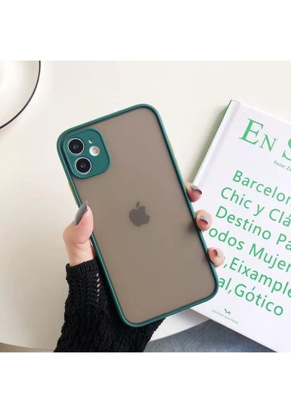 Aksesuar Iphone 12 6.1 Inç Yan Tuşları Renkli Kamera Korumalı Transparan Tpu Kılıf (Yeşil)