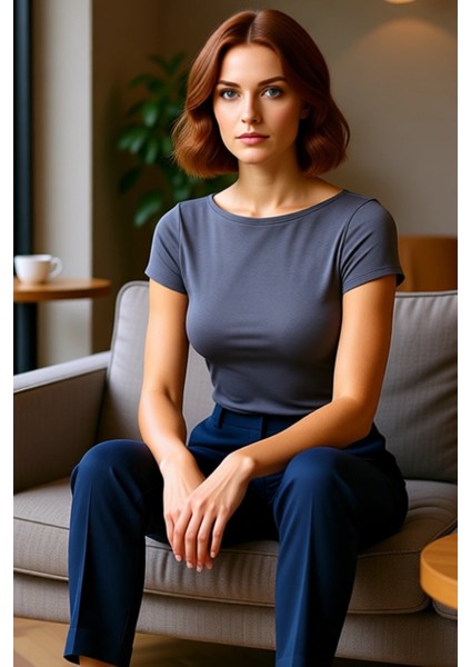 Kadın Fitted Esnek Örme Bisiklet Yaka Crop Bluz Kaliteli Şık Rahat Modern Zarif Günlük