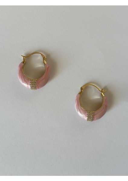 Pembe Renkli Bombe Orta Boy Gold Oval Çelik Küpe modelleri