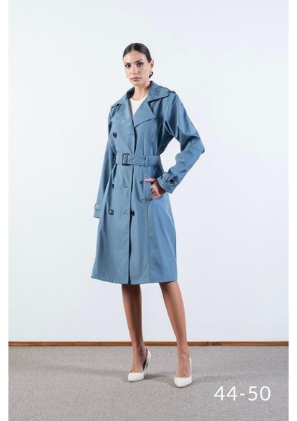 Imperatrice Kruvaze Yaka Kuşaklı Trençkot Indigo indirimleri