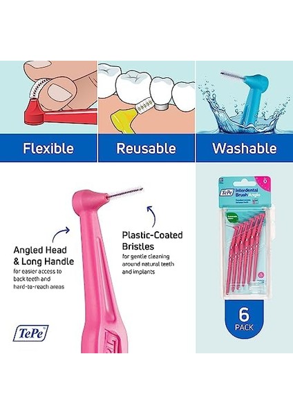 Tepe Angle Saplı Arayüz Fırçası Pembe 0 mm 6&apos;lı (1 x 6 Adet)