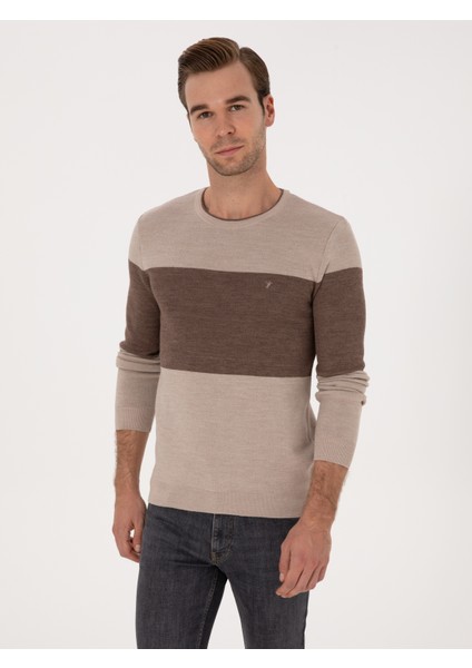 Erkek Ekru Slim Fit Kazak 50293797-VR019