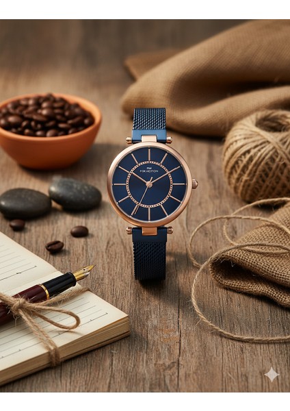 Kadın Kol Saati Altın Renk, Mavi Kadran - Şık Hasır Kordon, 2 Yıl Garantili fiyatları