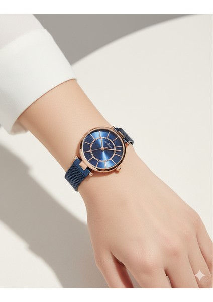 Kadın Kol Saati Altın Renk, Mavi Kadran - Şık Hasır Kordon, 2 Yıl Garantili modelleri