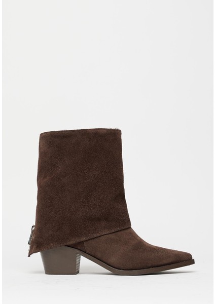 Kahverengi Süet Kadın Fermuarlı Sivri Burun Kalın Topuklu Kışlık Bot fiyatları