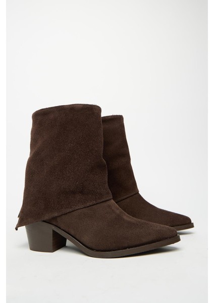Kahverengi Süet Kadın Fermuarlı Sivri Burun Kalın Topuklu Kışlık Bot fırsatları