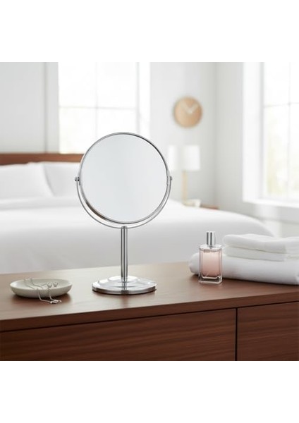 Deconox Paslanmaz Çelik Ayaklı Çift Taraflı Makyaj ve Tıraş Aynası (16 Cm) | 1 Tarafı Büyüteçli (5 Kat) | Büyük Boy, Siyah ve Gümüş Renk Seçenekleri (Gümüş) fiyatları