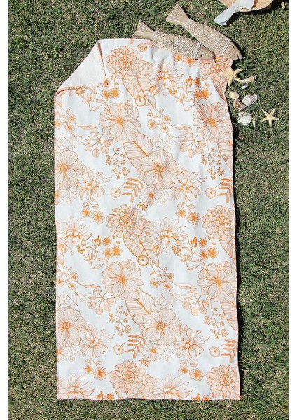 70X140 Desenli Plaj Havlusu Turuncu Tek Ebat