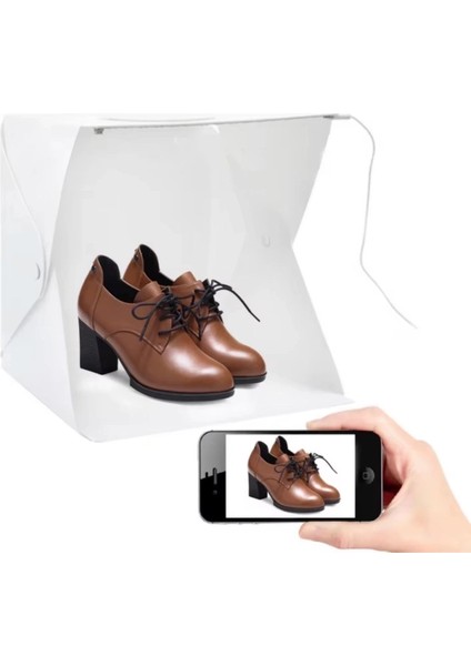 Katlanır Işıklı Fotoğraf Stüdyosu 40X40 cm 6 Renk Fonlu Ürün Çekimi Için Uygun Fotoğraf Çekim Kutusu