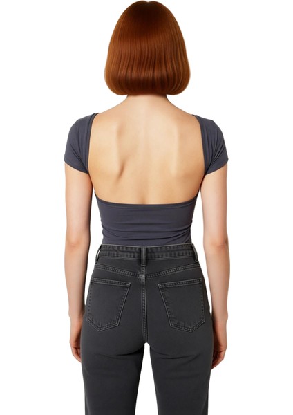 Kadın Fitted Esnek Örme Bisiklet Yaka Crop Bluz Kaliteli Şık Rahat Modern Zarif Günlük modelleri