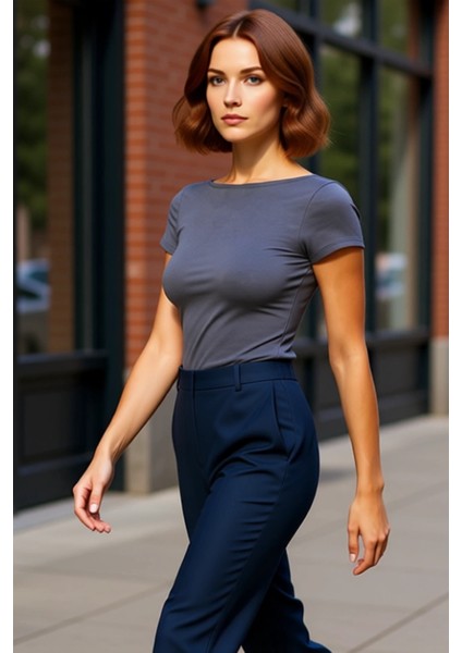 Kadın Fitted Esnek Örme Bisiklet Yaka Crop Bluz Kaliteli Şık Rahat Modern Zarif Günlük fırsatları