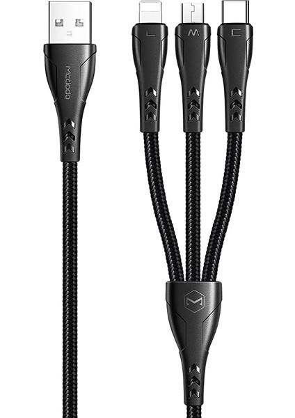 CA-6960 3in1 -Micro-Type-C Şarj Kablosu 3A 1.2m Siyah