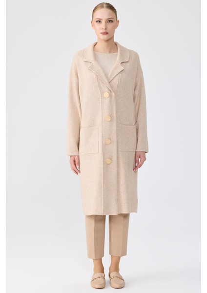 22012 Kravuze Yaka Gold Düğmeli Triko Hırka