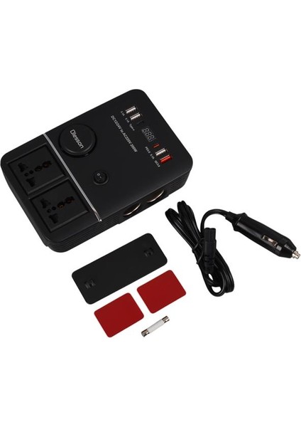 1661 Dc 12-24V 200W Oto Araç Power Inverter 2x Çakmak Girişi - 2x Type-C - 4x USB - 2x 220V Üniversal Priz modelleri