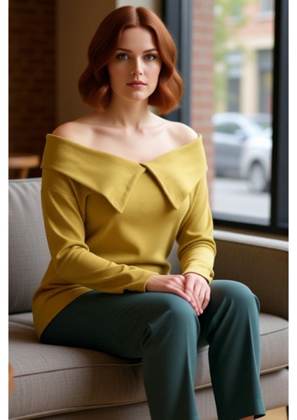 Kadın Carmen Yaka Pamuklu Kaşkorse Bluz Rahat Kesim ve Şık Detaylar Kaliteli Şık Rahat Modern