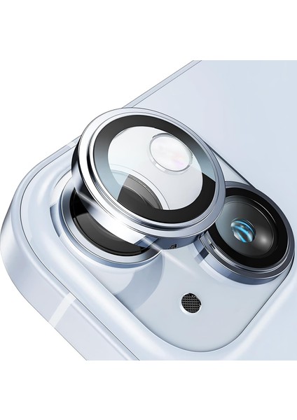 15-15 Plus ile Uyumlu Safir Kamera Lens Koruyucu Kolay Kurulum Kitli Çizilmez Safir Cam ve Titanyum Alaşım Çerçeve (Mavi, Safir Cam)