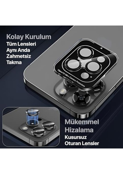 15-15 Plus ile Uyumlu Safir Kamera Lens Koruyucu Kolay Kurulum Kitli Çizilmez Safir Cam ve Titanyum Alaşım Çerçeve (Mavi, Safir Cam) fiyatları