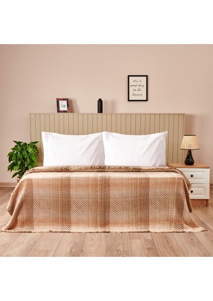 Soft Nevira Pamuklu Çift Kişilik Battaniye - Bej - 200X220 cm