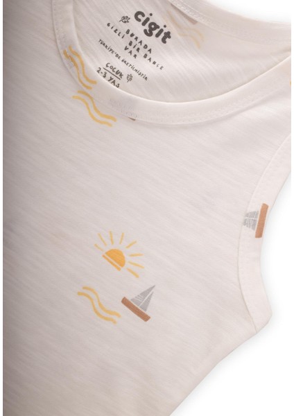 Üçlü Geniş Askılı Atlet Set 2-9 yaş Yelken Güneş Baskılı Ekru modelleri