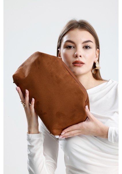 Kadın Taba Kahve Süet Clutch El Çantası modelleri