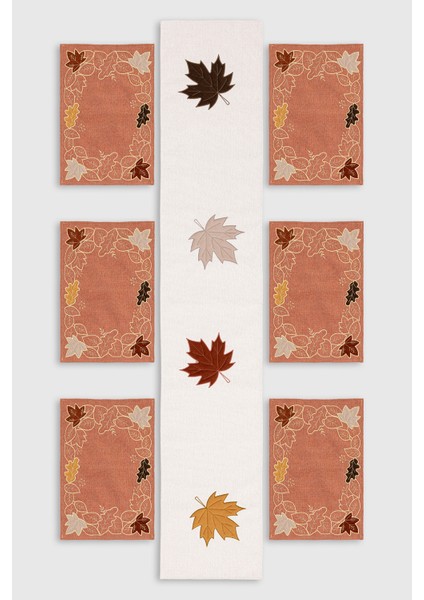 Kadife Nakışlı Kalın Keten Runner ve 6'lı Amerikan Servis Takımı | Lüks Sofra Takımı 35X180 RUNNER+30X45 Servis modelleri