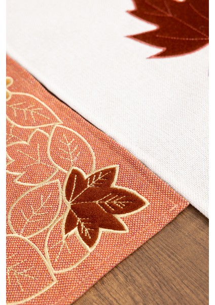 Kadife Nakışlı Kalın Keten Runner ve 6'lı Amerikan Servis Takımı | Lüks Sofra Takımı 35X180 RUNNER+30X45 Servis fırsatları