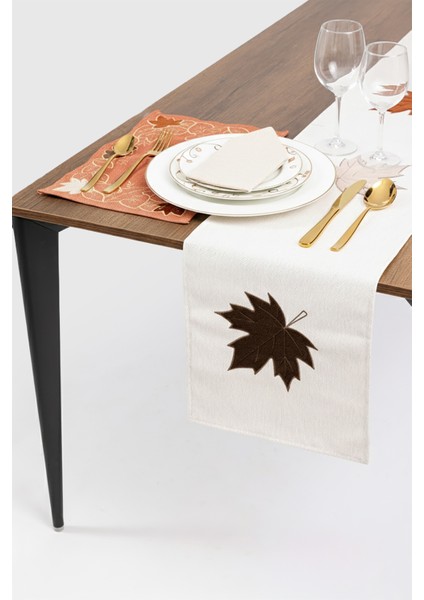 Kadife Nakışlı Kalın Keten Runner ve 6'lı Amerikan Servis Takımı | Lüks Sofra Takımı 35X180 RUNNER+30X45 Servis indirimleri