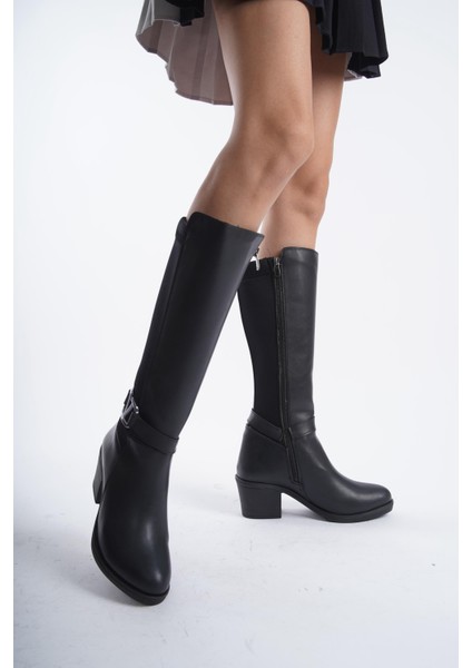 Kadın Virona Tokalı Dalgıç Kumaş Çizme Siyah
