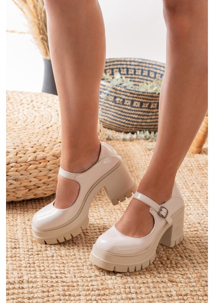 Kadın Tek Baletli Loafer Model Topuklu Ayakkabı Krem fiyatları