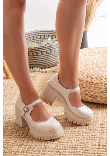 Kadın Tek Baletli Loafer Model Topuklu Ayakkabı Krem indirimleri