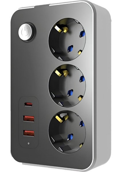 Termal Akım Korumalı USB ve Type-C 2.1A Şarj Çıkışlı 10A 2500W 3'lü Uzatma Grup Priz 2 Metre 3414 fiyatları