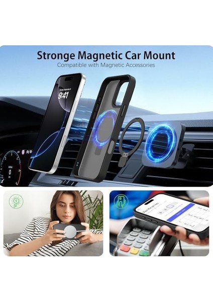 16 Pro ile Uyumlu Kılıfı Manyetik Halka Standlı ile Uyumlu, Tam Gövde Koruyucu Kılıf Ince Darbeye Dayanıklı Ayaklı Alloymetal Telefon Kılıfı - Siyah fiyatları