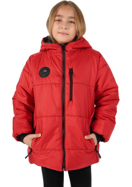 İçi Kürklü Su ve Rüzgar Geçirmez Kapüşonlu Kız Çocuk Mont