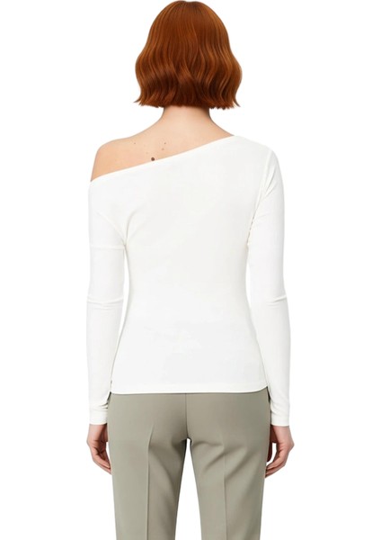 Moda Kayık Yaka Örme Slim Çizgili Desen Casual Günlük Regular Uzun Kol Bluz fiyatları