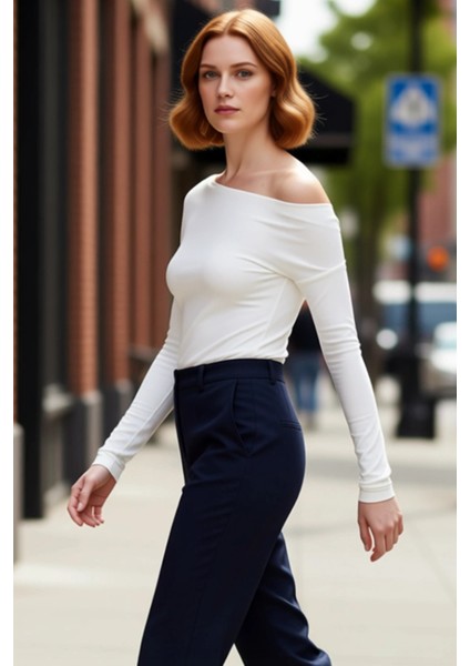 Moda Kayık Yaka Örme Slim Çizgili Desen Casual Günlük Regular Uzun Kol Bluz modelleri