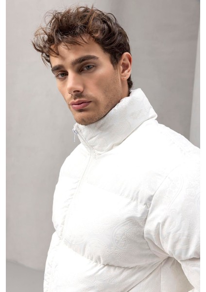 Harjo Etnik Desen Yüksek Yaka Şişme Erkek Mont - Ekru fiyatları