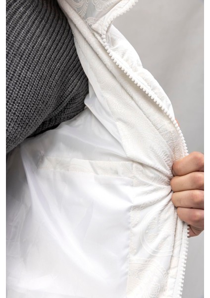 Harjo Etnik Desen Yüksek Yaka Şişme Erkek Mont - Ekru fırsatları