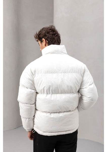 Harjo Etnik Desen Yüksek Yaka Şişme Erkek Mont - Ekru indirimleri