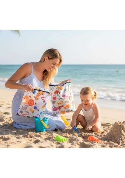 Yorni 2 Adet, 29 x 35 Cm, Jungle ve 37 x 30 Cm,zoo Desen, Sıvı Geçirmeyen Çok Amaçlı Çanta, Ekonomik Set, Yıkanabilir modelleri