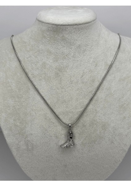 Küçük Taşlı Topuklu Kovboy Çizmeli Silver Kolye