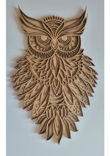 Bohem Ev Dekoru Baykuş Temalı Ahşap Duvar Dekoru Baykuş Duvar Süsü Natürel Ham Ahşap Katmanlı Dekoru