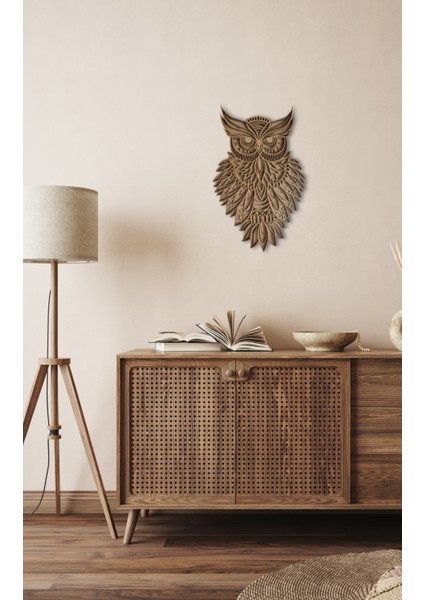 Bohem Ev Dekoru Baykuş Temalı Ahşap Duvar Dekoru Baykuş Duvar Süsü Natürel Ham Ahşap Katmanlı Dekoru