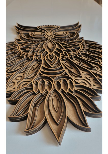 Bohem Ev Dekoru Baykuş Temalı Ahşap Duvar Dekoru Baykuş Duvar Süsü Natürel Ham Ahşap Katmanlı Dekoru