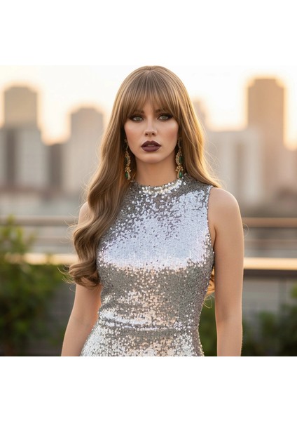 Kahküllü Uzun Dalgalı Fiber Sentetik Peruk - Bebek Kumralı