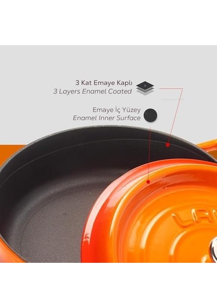 Döküm Çok Amaçlı Yayvan Tencere 28 cm Turuncu - Lv Y St 28 K2 modelleri
